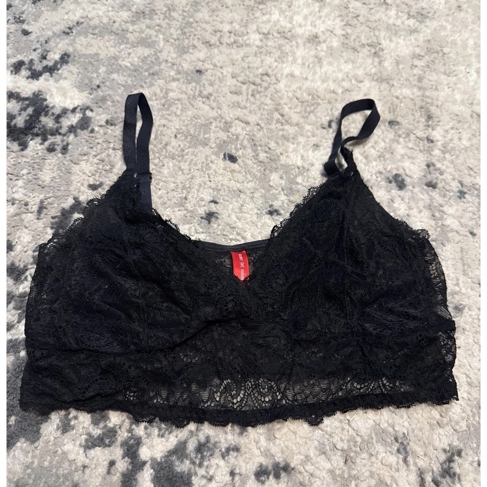 Ruby Ribbon Bralette Bra Black Lace Sz 34